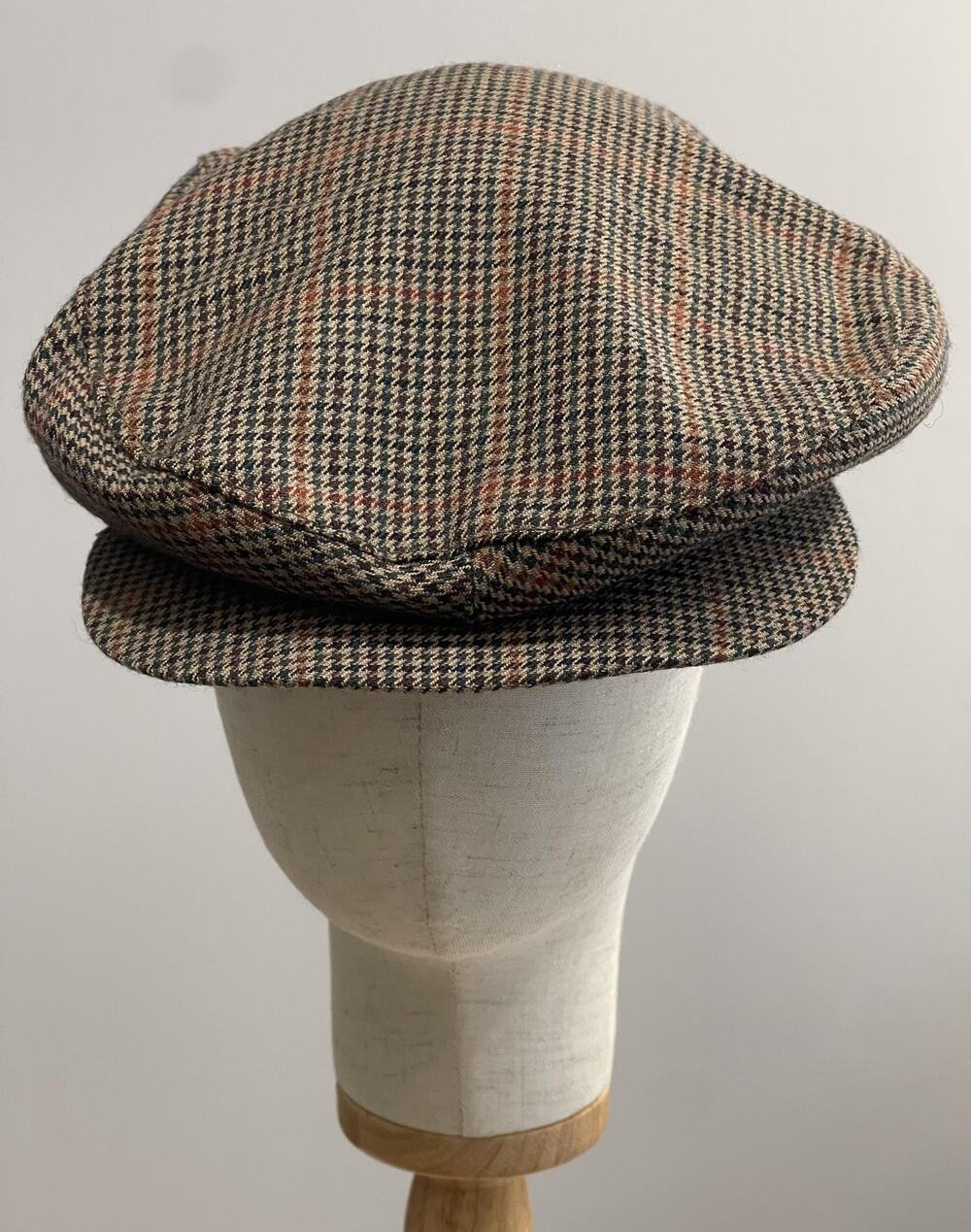 Vintage Crown Cap Hat Flat Mens Size 7 1/4 Brown Tweed Wool Lined Casual Fall
